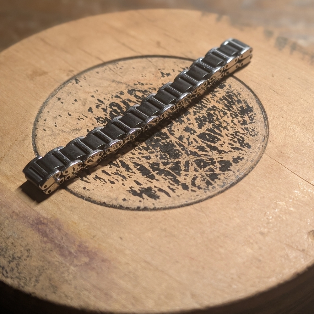 Stainless Steel Bracelet With Black Links